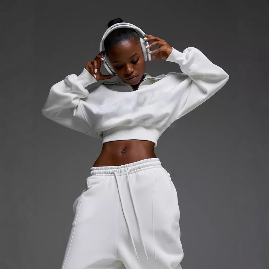 Damen Sportlicher Fleece-Loungewear-Anzug mit Reißverschluss WW