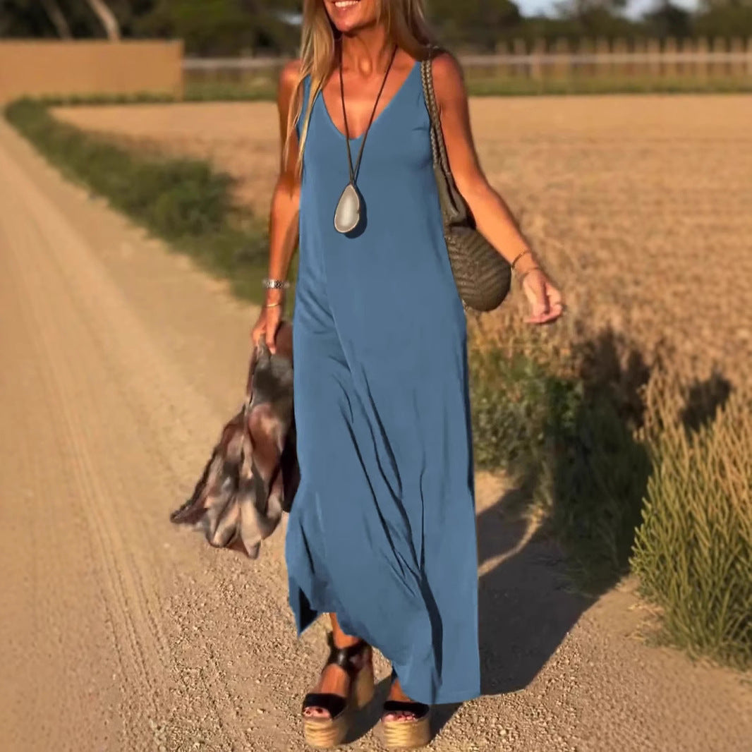 Damen Maxikleid mit eleganter V-Form und qualitativ hochwertigem Obermaterial W&W Mode