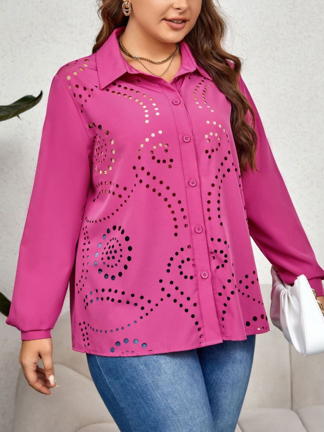Damen Bluse mit einzigartigem Lochmuster und eleganten Details W&W Mode