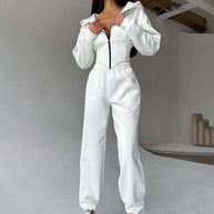 Damen sportlicher Jumpsuit mit Reißverschluss und Kapuze WW