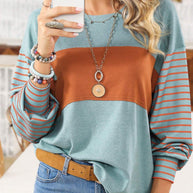 Damen lässiger Sweatshirt mit gestreiften Ärmeln WW