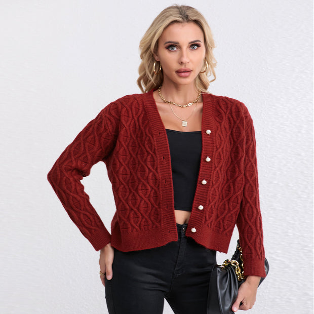 Damen Strickjacke mit strukturiertem Zopfmuster und zarten Knöpfen WW