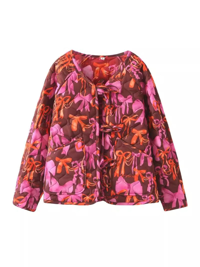 Damen Steppjacke mit verspieltem Schleifenmuster WW