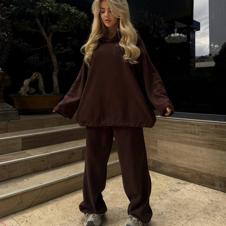 Damen bequemer Fleece-Loungewear-Anzug mit Kapuze WW
