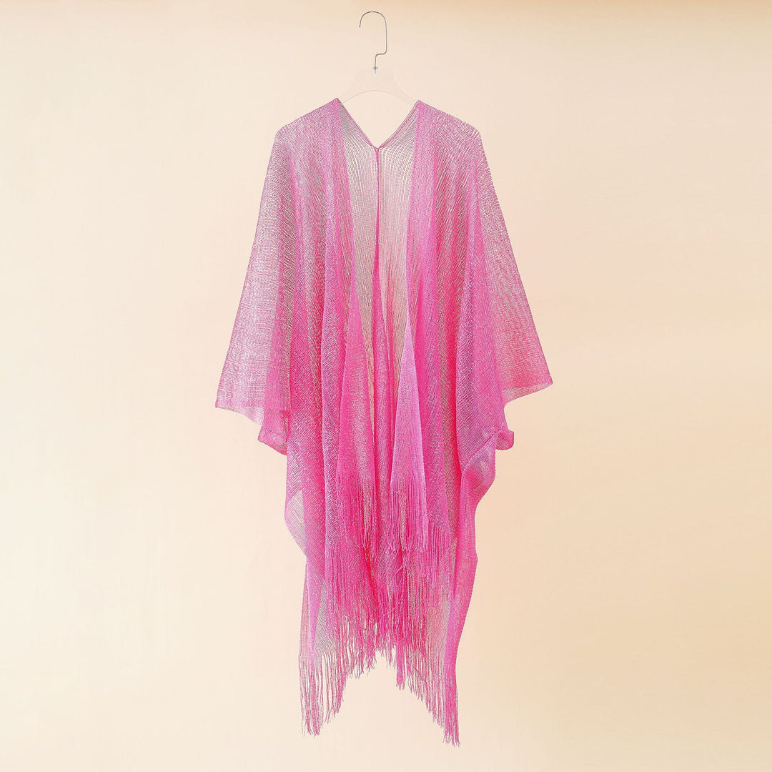 Damen Fransen-Kimono aus transparenter, luftiger Struktur W&W Mode