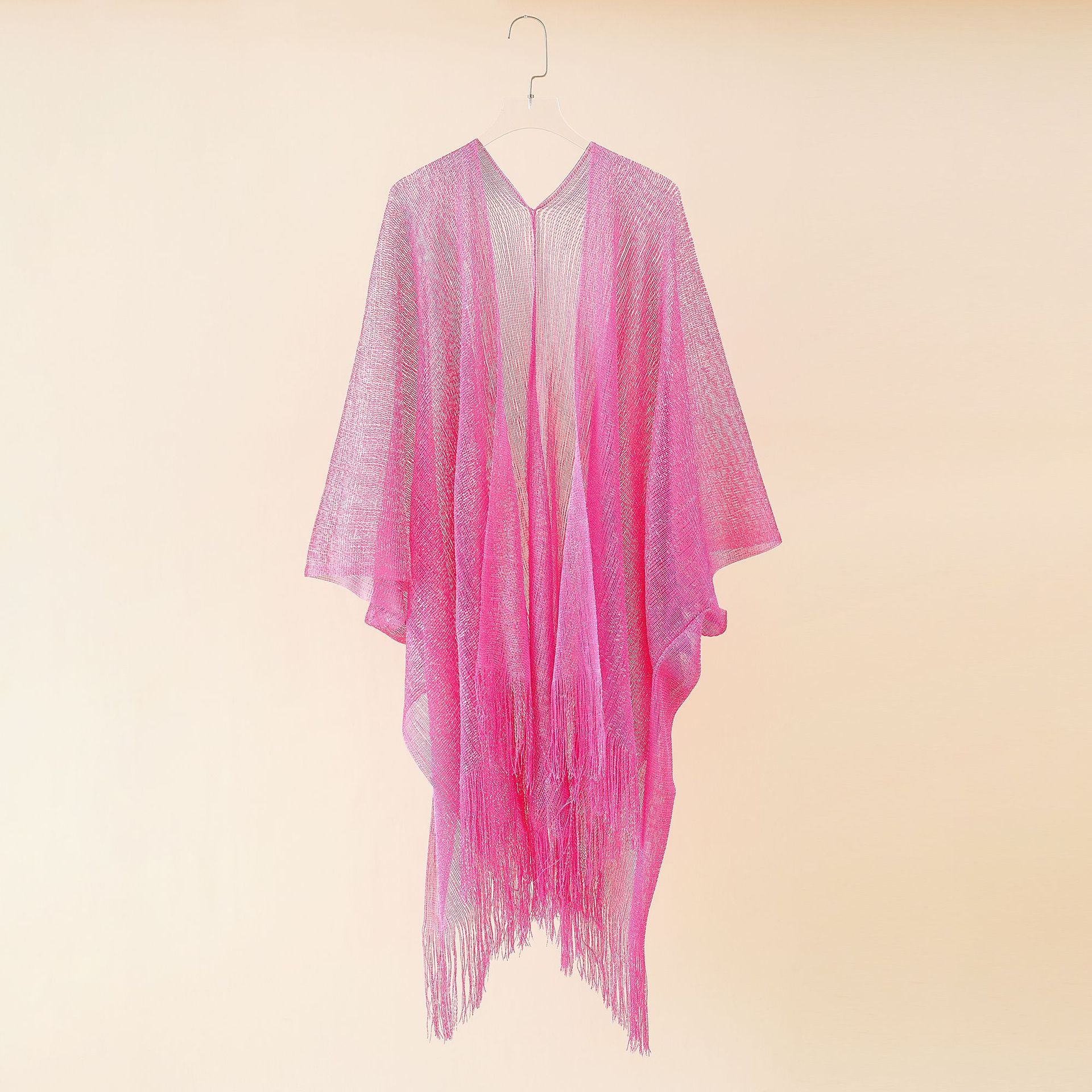 Damen Fransen-Kimono aus transparenter, luftiger Struktur WW