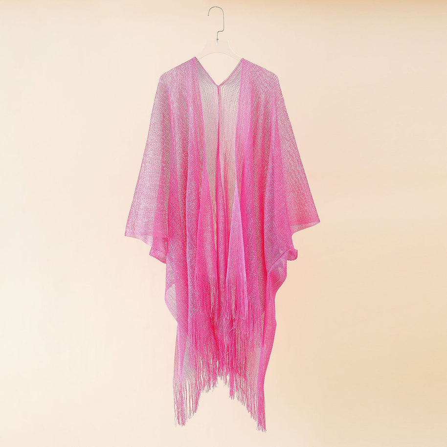Damen Fransen-Kimono aus transparenter, luftiger Struktur WW