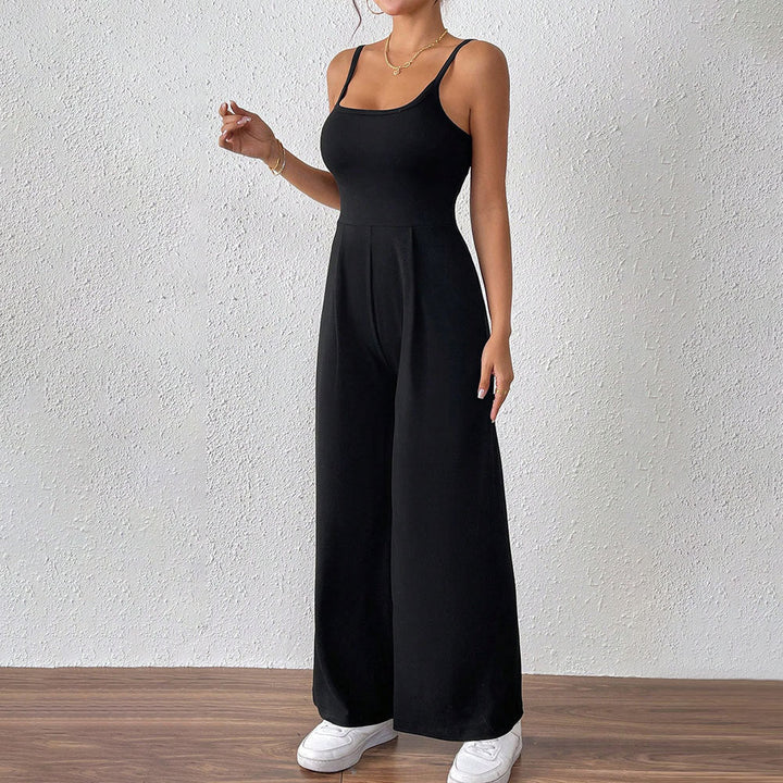 Damen legerer Jumpsuit mit schmalen Spaghetti-Trägern und fließendem Schnitt W&W Mode
