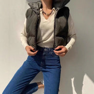 Damen Steppweste mit hohem Kragen und praktischen Taschen WW