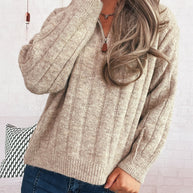 Damen Strickpullover mit kurzer Reißverschlussleiste und Wellenstruktur WW