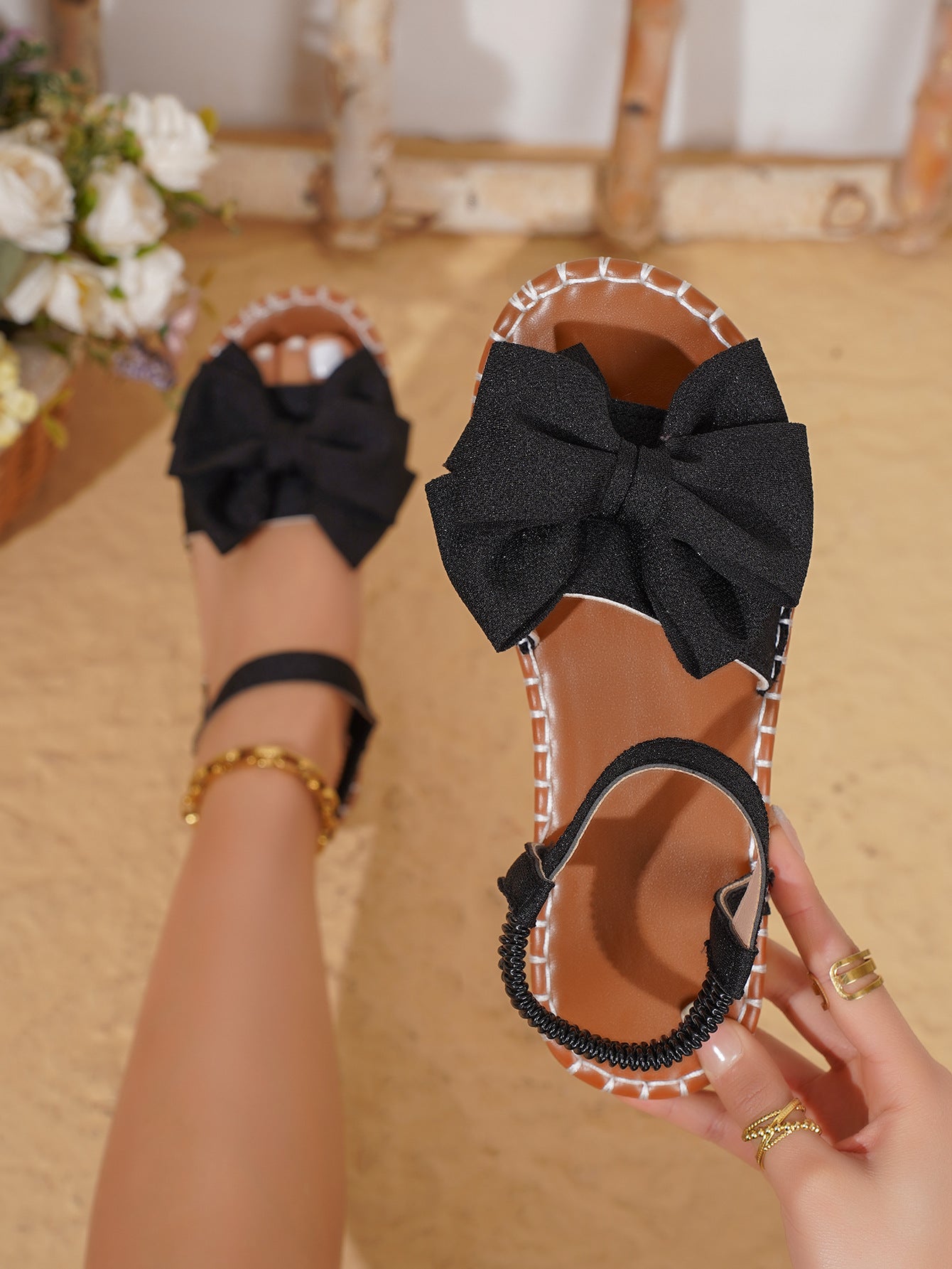 Damen Sandalen mit modischem Schleifen-Design und rutschfester Sohle WW