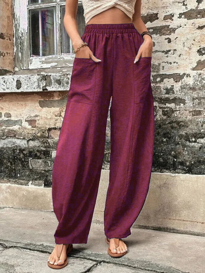 WW | Bequeme einfarbige Taschen Freizeit-Hosen