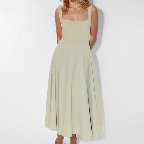 Damen Maxikleid mit elegantem quadratischen Ausschnitt und fließendem Rock W&W Mode