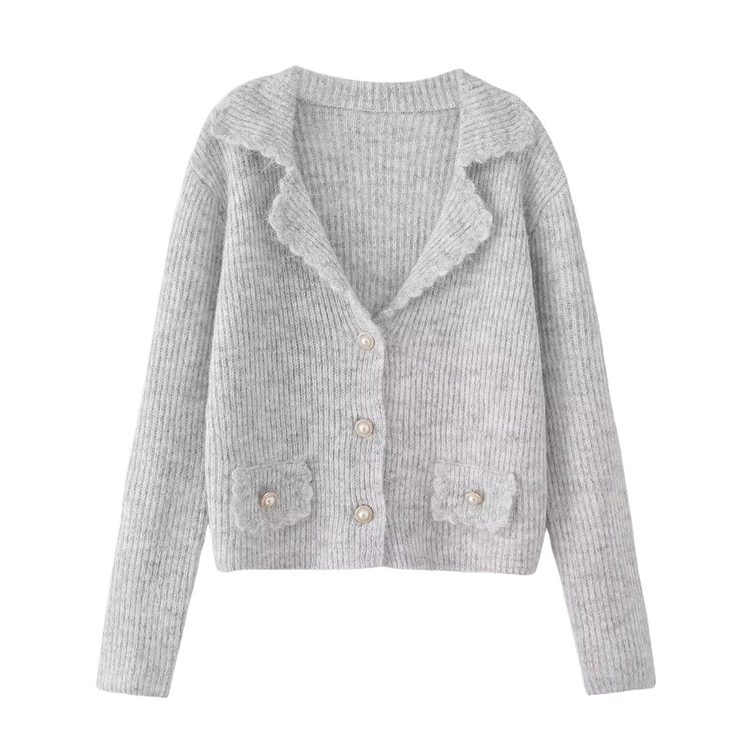 Damen modische Wohlfühl-Strickjacke mit elegantem Kragen und praktischen Taschen W&W Mode