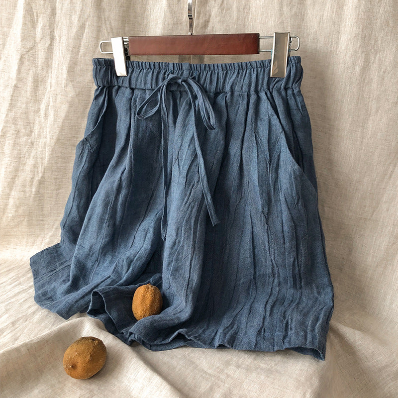 Damen Bequeme Leinen-Shorts mit elastischem Bund und Taschen WW