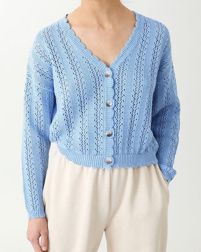 Damen Strickcardigan mit femininer Rüsche und Knopfdetails WW