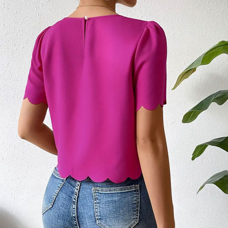Damen Oberteil mit wellenförmigem Saum und luftigen Ärmeln W&W