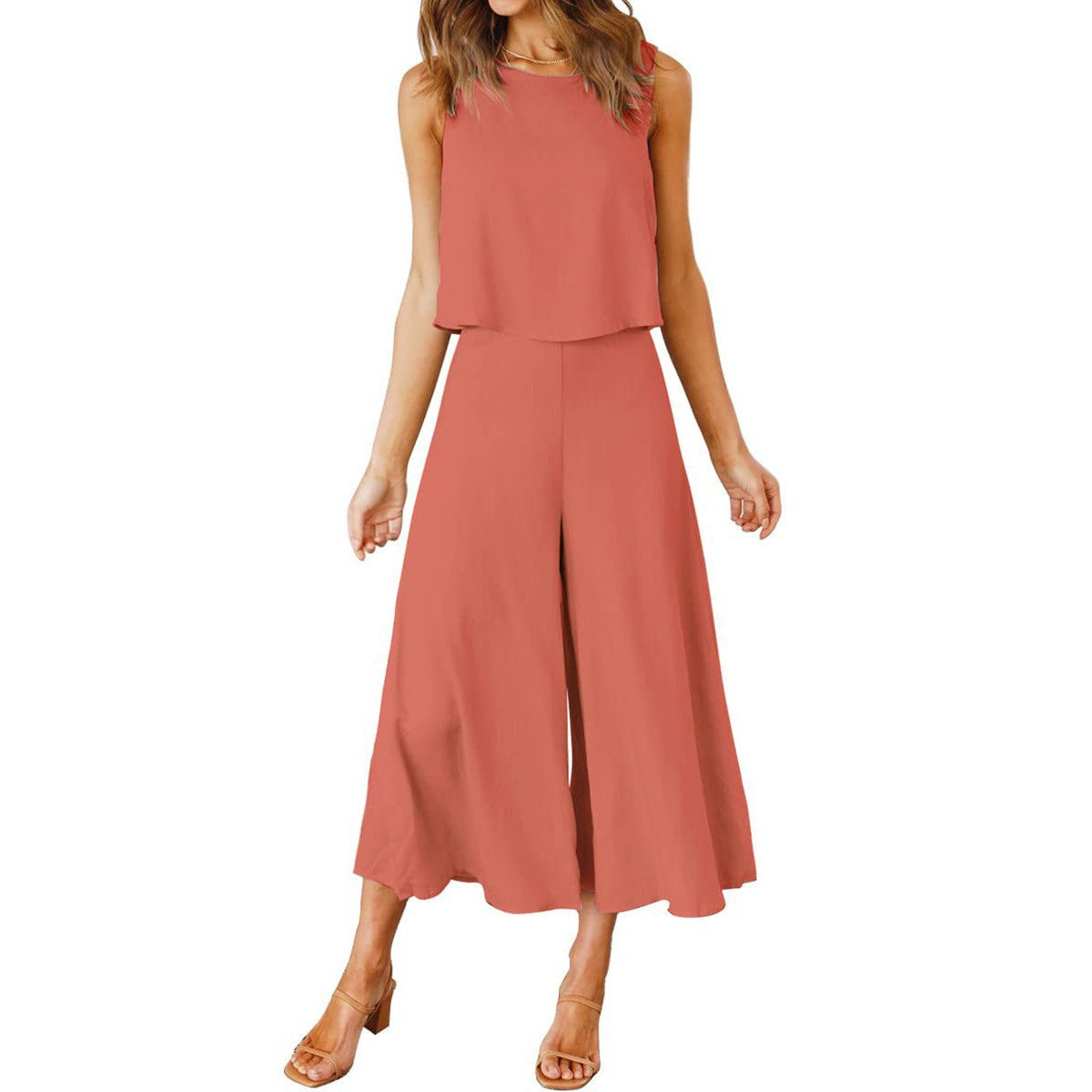 Damen Luftiger Jumpsuit mit schwingendem Bein und ärmellosem Design WW