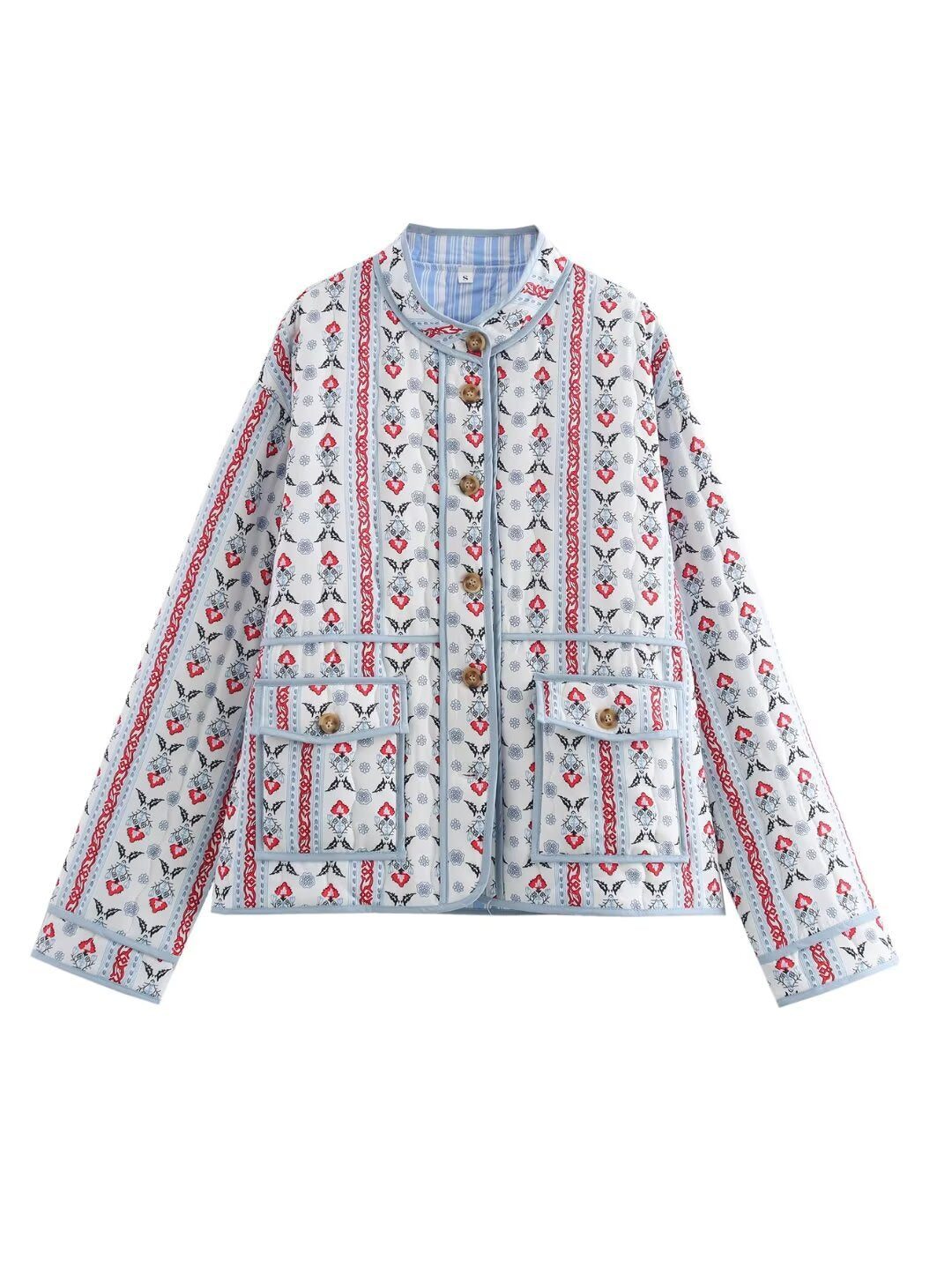 Damen Steppjacke mit floralen Mustern und praktischen Taschen WW