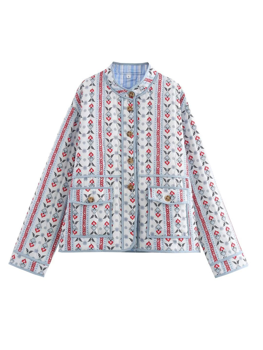 Damen Steppjacke mit floralen Mustern und praktischen Taschen WW