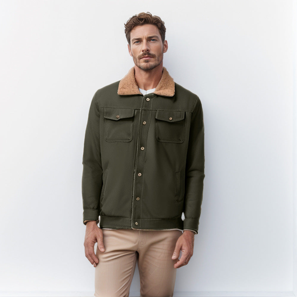 Herren schicke Arbeitsjacke mit weichem Kragen aus Kunstfell WW