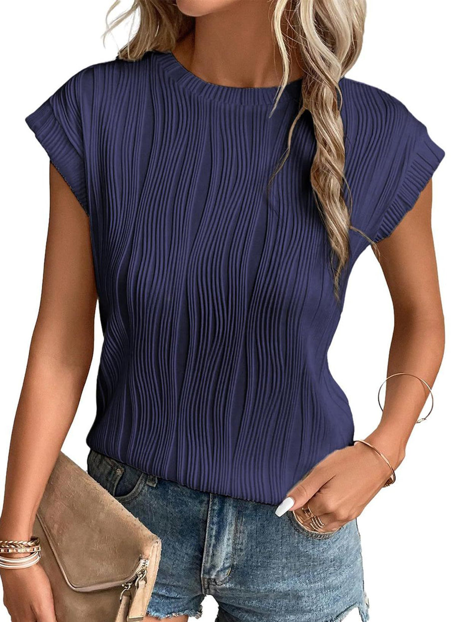 WW | Einfarbiges Rundhalsausschnitt Loose Kurzarm T-Shirt Top