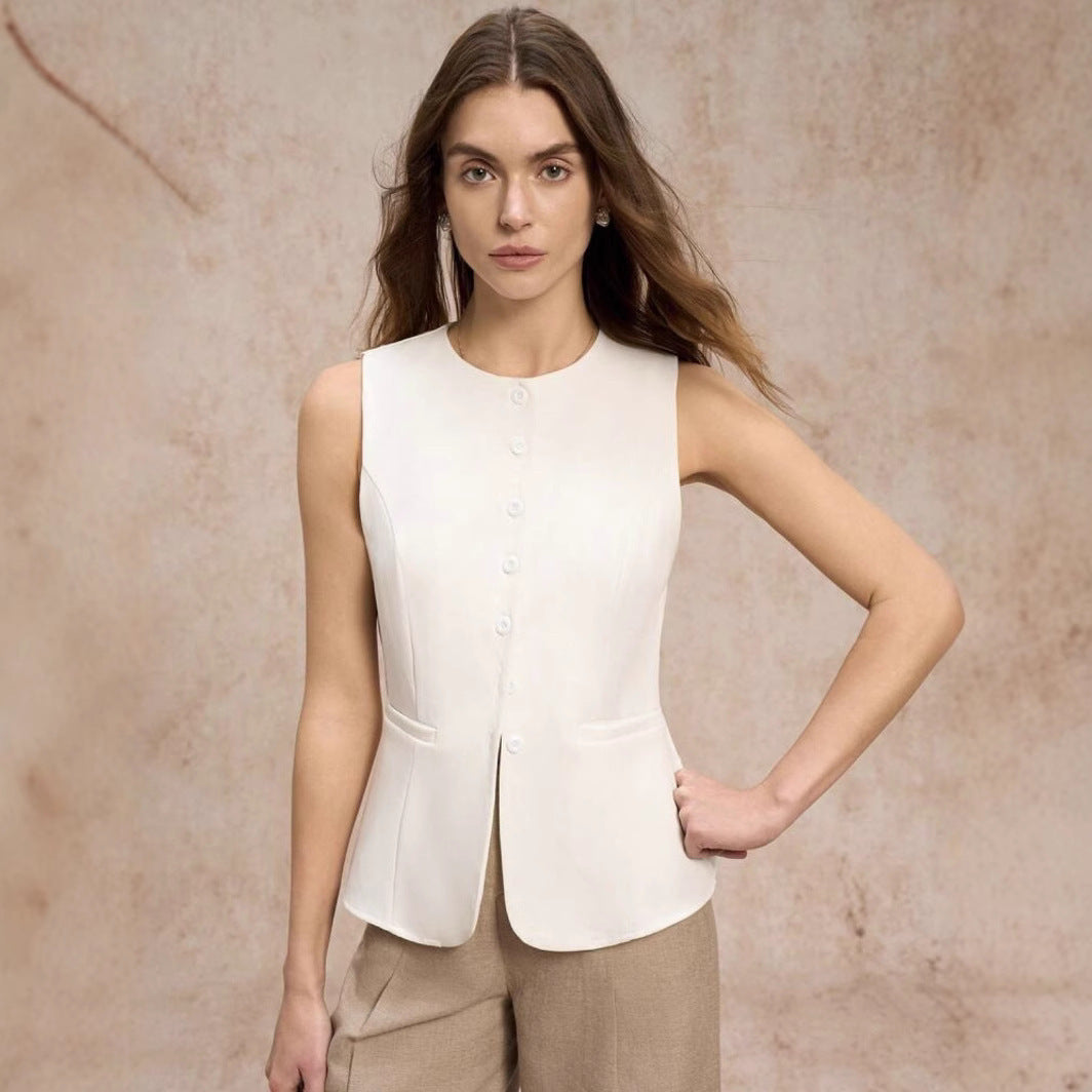 Damen sans-Ärmel Weste im eleganten Design mit Knopfleiste WW