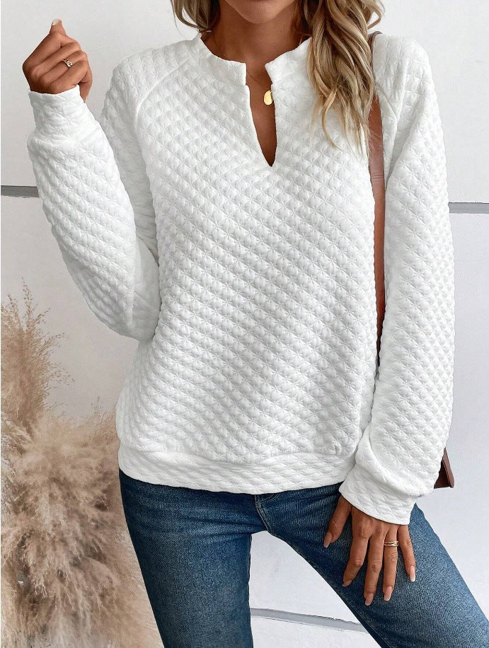 Damen Strickpullover mit strukturiertem Muster und modischem V-Ausschnitt WW