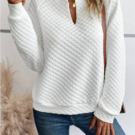 Damen Strickpullover mit strukturiertem Muster und modischem V-Ausschnitt WW