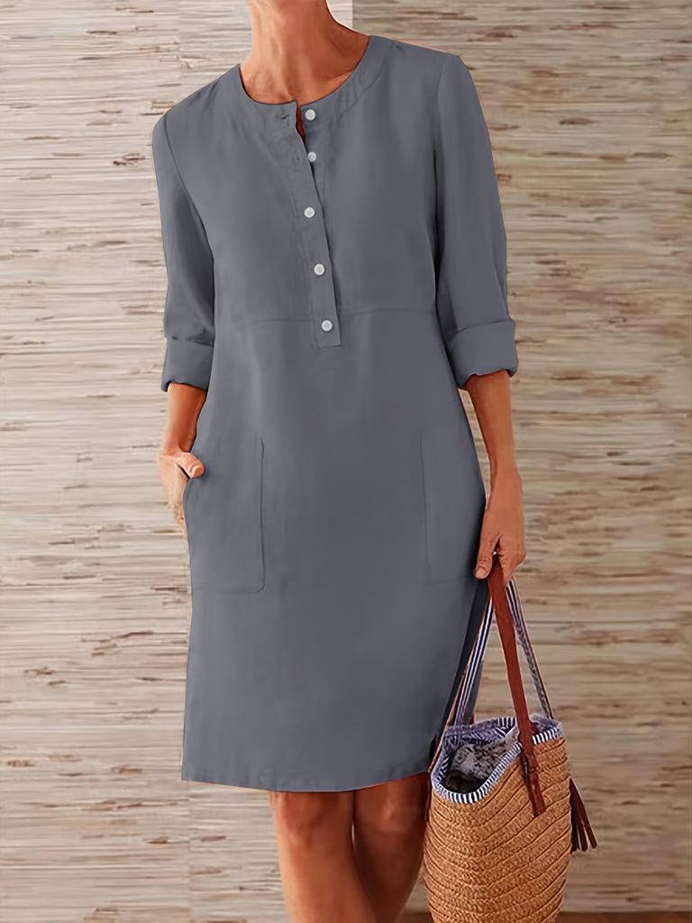 Damen Multitalent Kleid mit Knopfleiste und praktischen Taschen WW