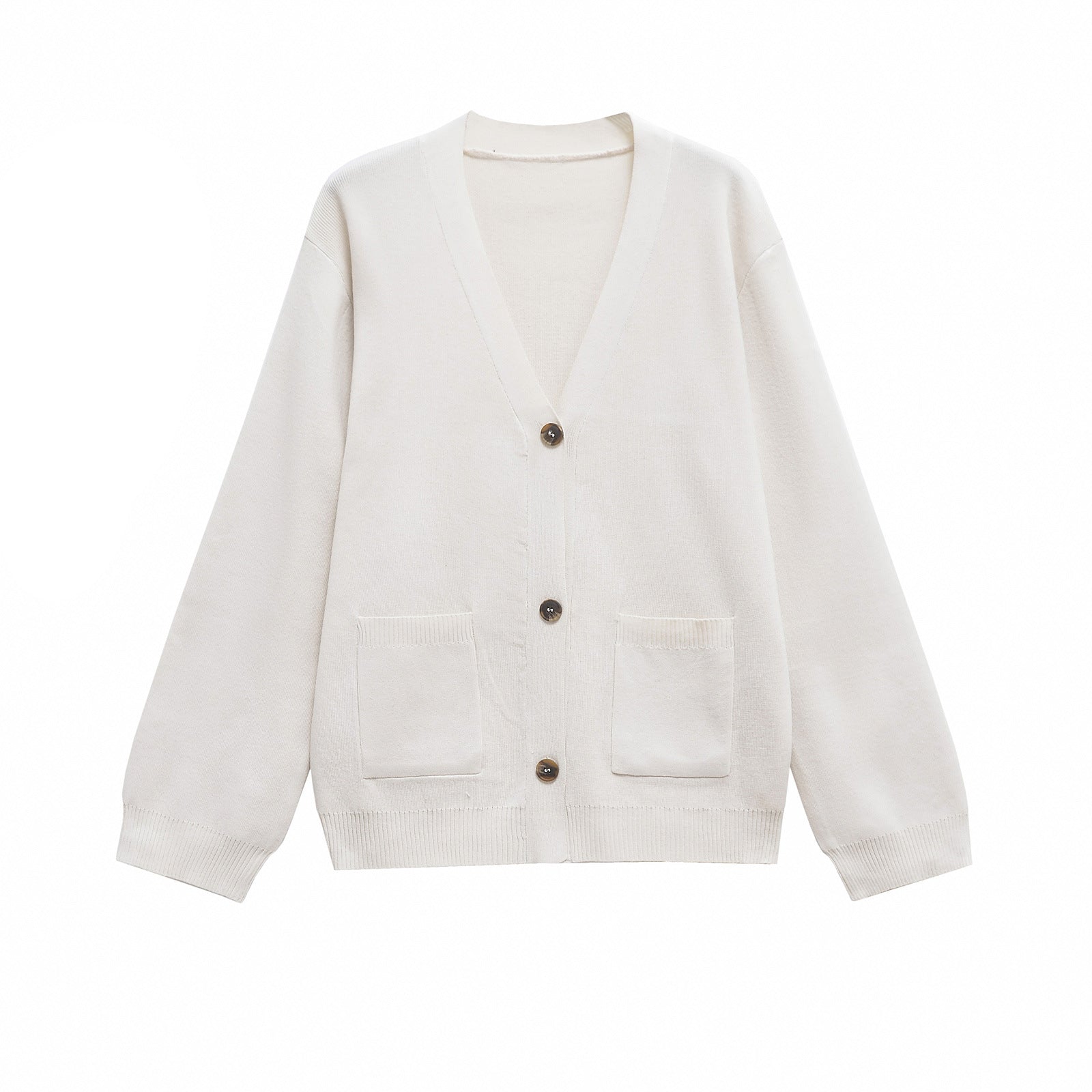 Damen Strickjacke mit tiefem V-Ausschnitt und praktischen Taschen WW