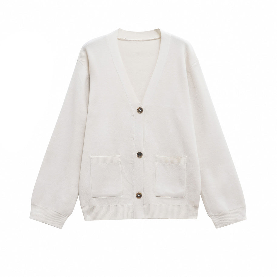 Damen Strickjacke mit tiefem V-Ausschnitt und praktischen Taschen WW
