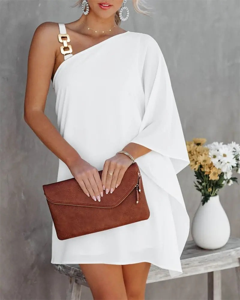 Damen asymmetrisches Minikleid mit dekorativem Schulterdetail und elegantem Design WW