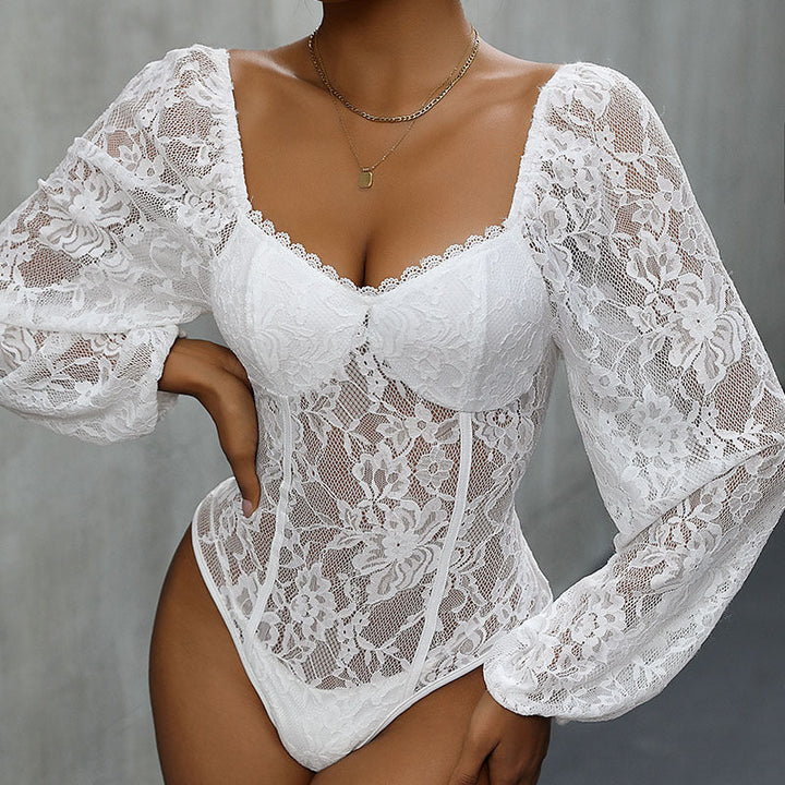 Damen Spitzenbody mit romantischem Design und elegantem V-Ausschnitt W&W Mode
