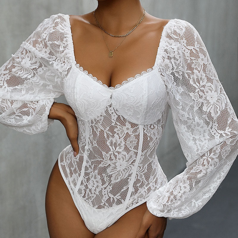 Damen Spitzenbody mit romantischem Design und elegantem V-Ausschnitt WW