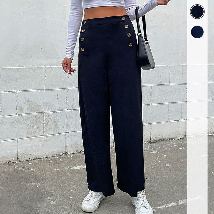 Damen Weite Hose mit dekorativen Knöpfen W&W Mode