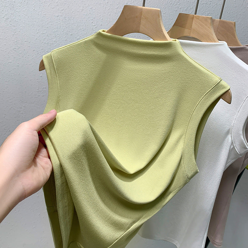 Damen ärmelloses Oberteil mit elegantem hohen Kragen und fließendem Material WW