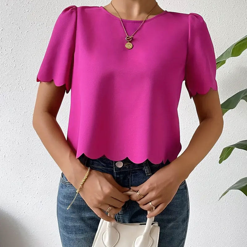 Damen Oberteil mit wellenförmigem Saum und luftigen Ärmeln W&W Mode