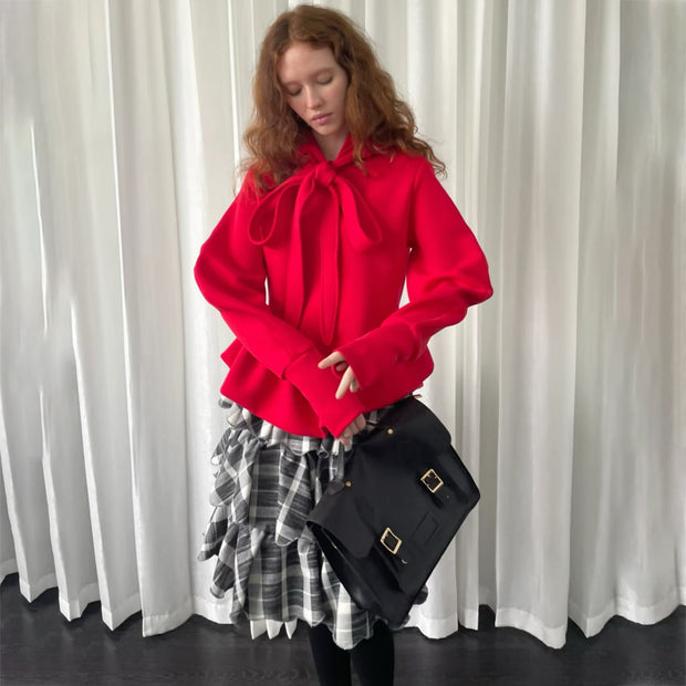 Damen Pullover mit Krawatten-Detail und Volant WW