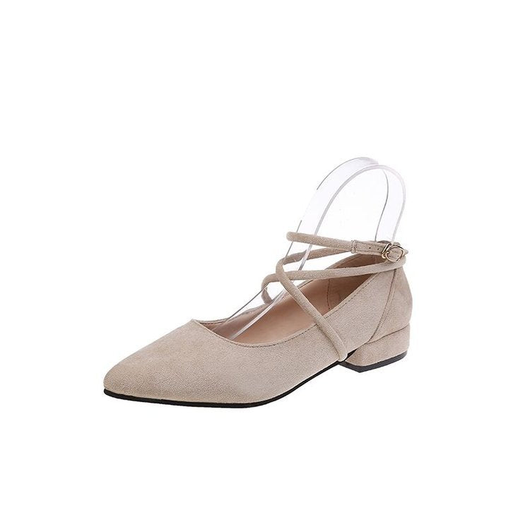 Damen elegante Ballerinas mit klassischem Riemchen-Design und komfortablem Blockabsatz W&W Mode