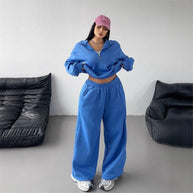 Damen Sportliches und lässiges Fleece-Set mit halbem Reißverschluss WW