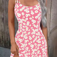 Damen kurzes Blumenkleid mit verstellbaren Spaghettiträgern WW