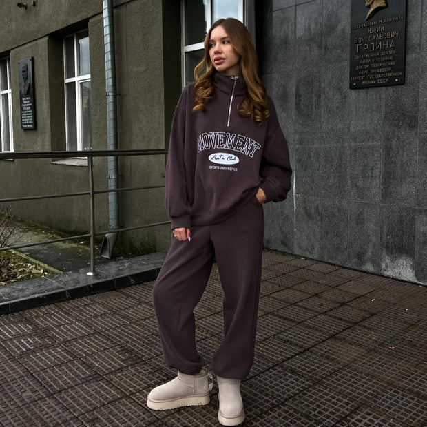 Damen sportliches Freizeitset mit halsfernem Reißverschluss und lässigem Schnitt WW