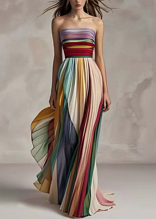 Damen Maxikleid mit schwingenden Falten und elegantem Bandeau-Ausschnitt WW