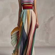 Damen Maxikleid mit schwingenden Falten und elegantem Bandeau-Ausschnitt WW