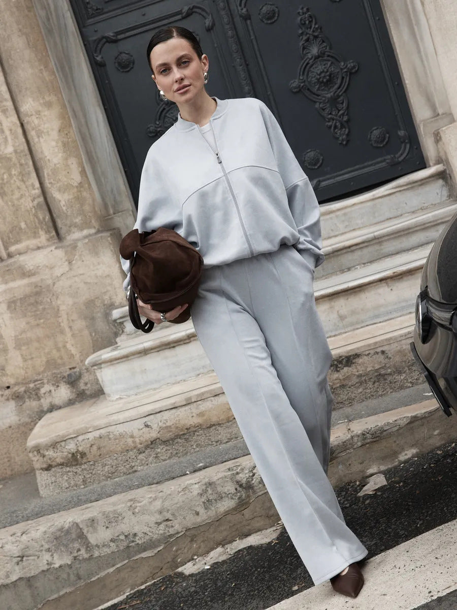 Damen sportliche und elegante Trainingsjacke mit weit geschnittenen Hosen WW