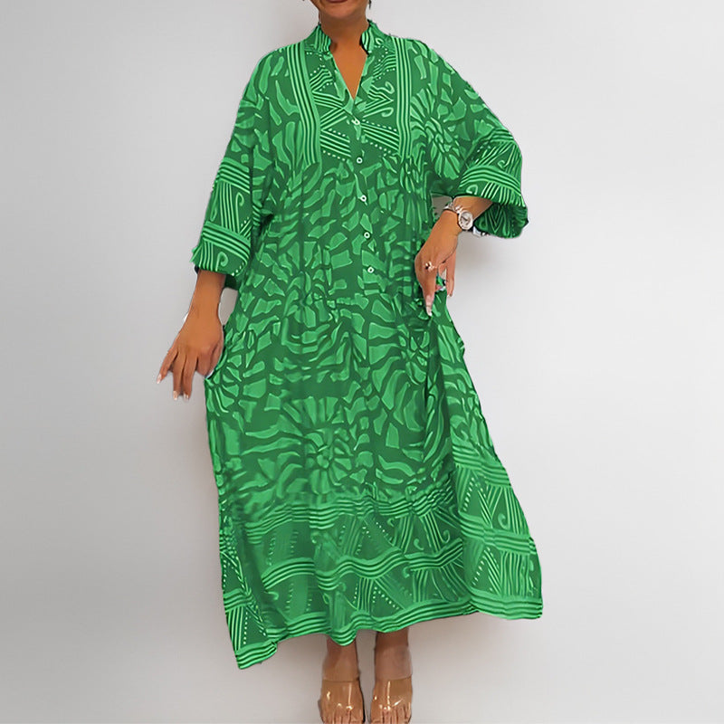 Damen Maxikleid mit modernem grafischem Design und elegantem V-Ausschnitt WW