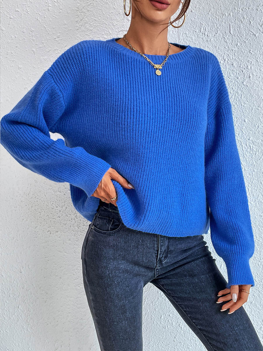 Damen lässiger Strickpullover mit lockerer Passform und eleganten Rippdetails WW