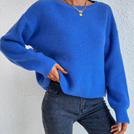 Damen lässiger Strickpullover mit lockerer Passform und eleganten Rippdetails WW