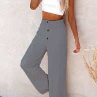 Damen Weite Chinohose mit elastischem Bund und dekorativen Knopfdetails WW